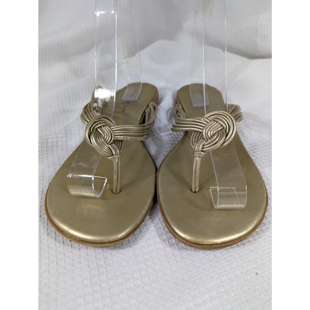 MONTEGO BAY CLUB! FLIRTY GOLD LEATHER MULTI STRAP SWIRL, T-STRAP SANDALS! SZ 9 - Picture 4 of 8